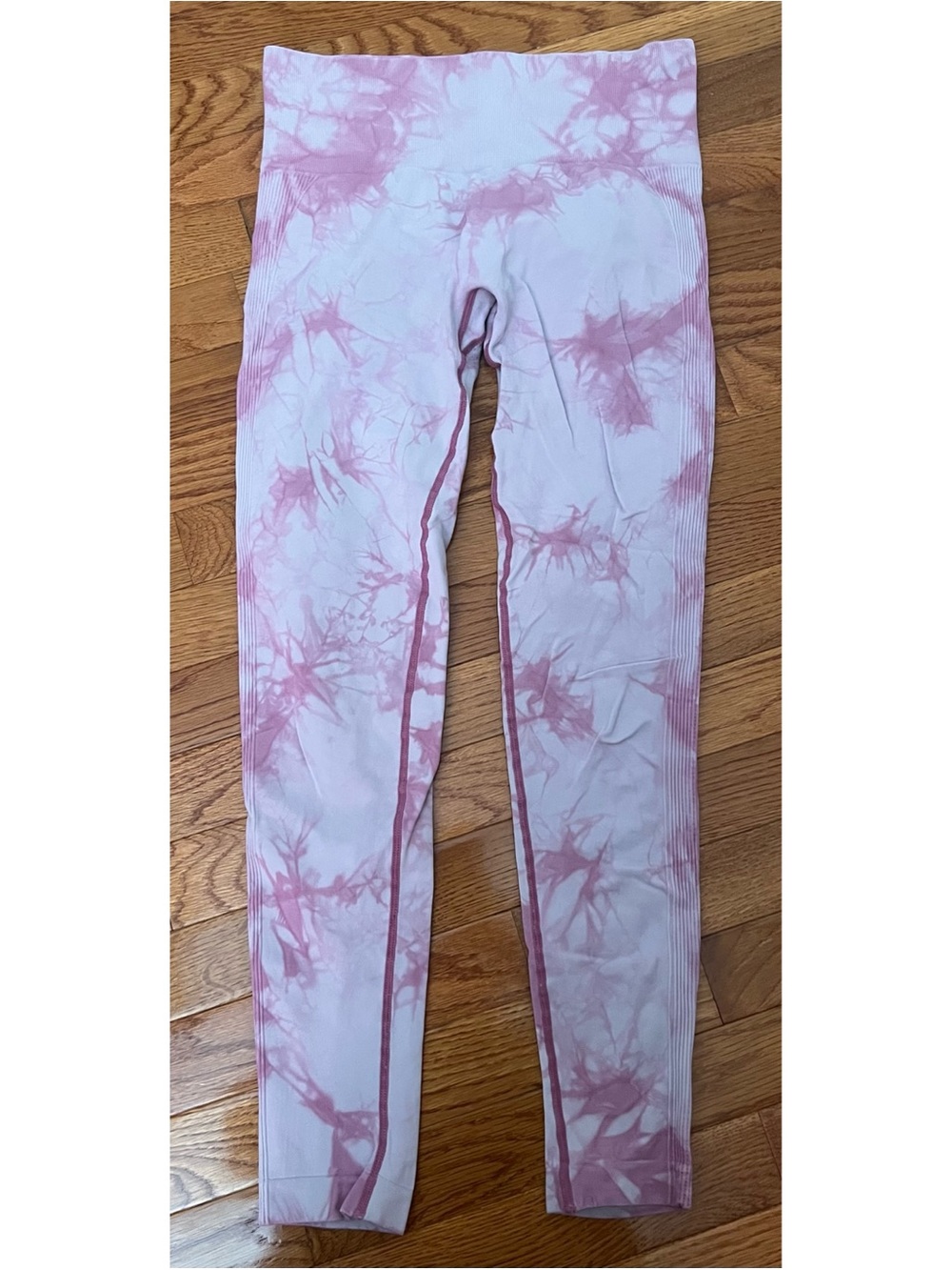 Pink Tie-Dye Ribbed High-Waist Scrunch Leggings